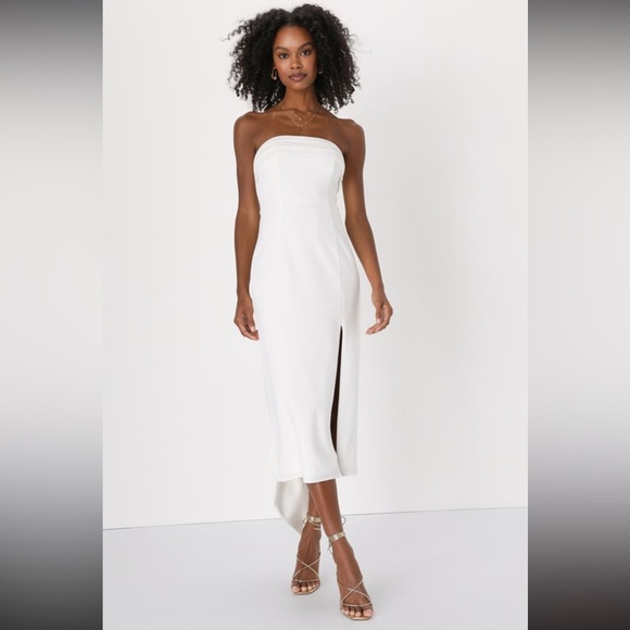 Lulus Midi White Strapless Bow Dress — Sold out on LULUS - Picture 1 of 4